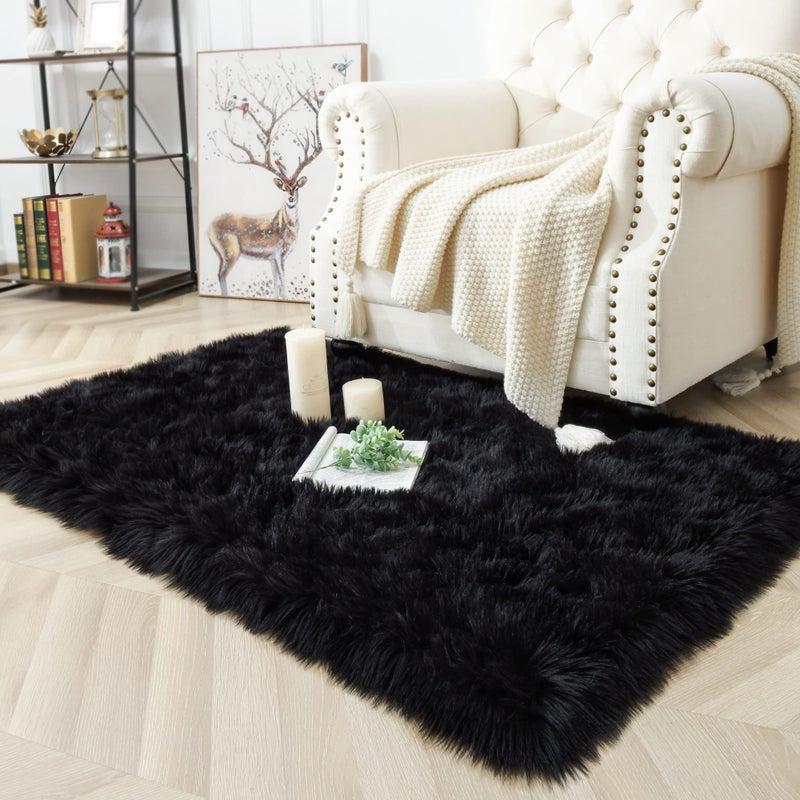 Noahas Luxury Fluffy Rugs Bedroom Furry Carpet Bedside Faux Fur Sheepskin Area Rugs Children Play Princess Room Decor Rug, 3 x 5 Feet - Image 3